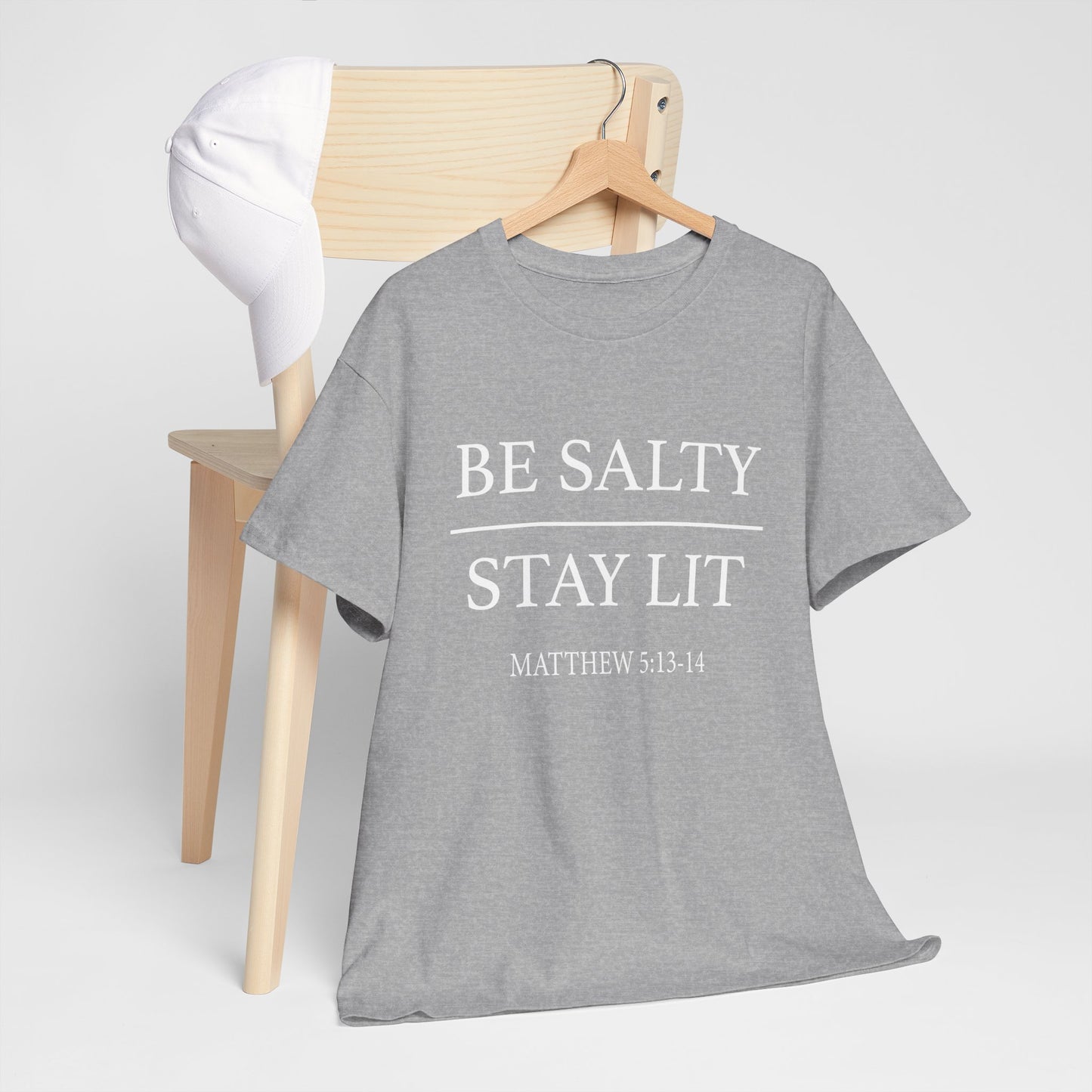 Unisex Heavy Cotton Tee: Be Salty Stay Lit, Casual T-shirt, Trendy Apparel, Inspirational Gift, Everyday Wear