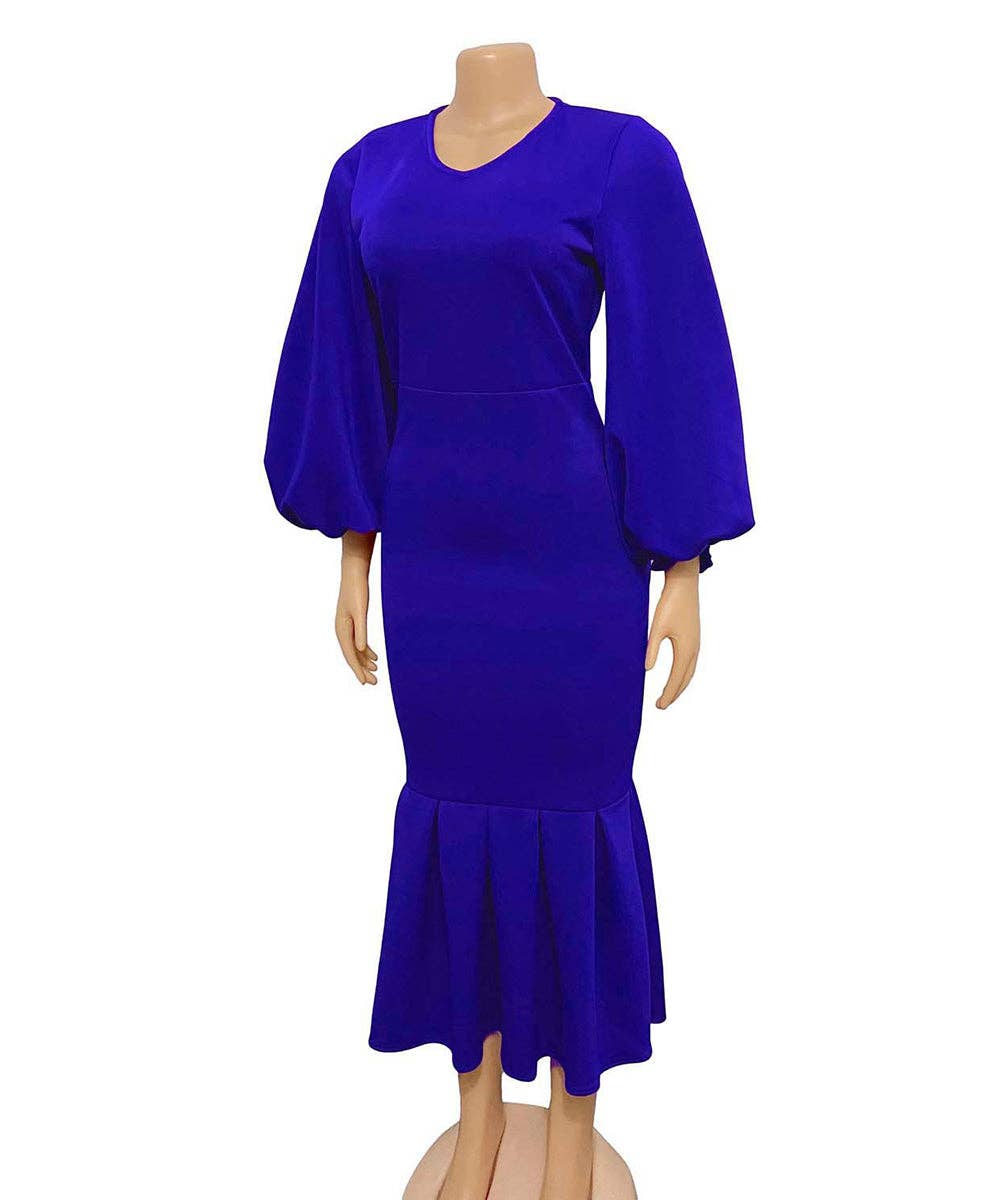 V-Neck Long Sleeve Fishtail Maxi Dress