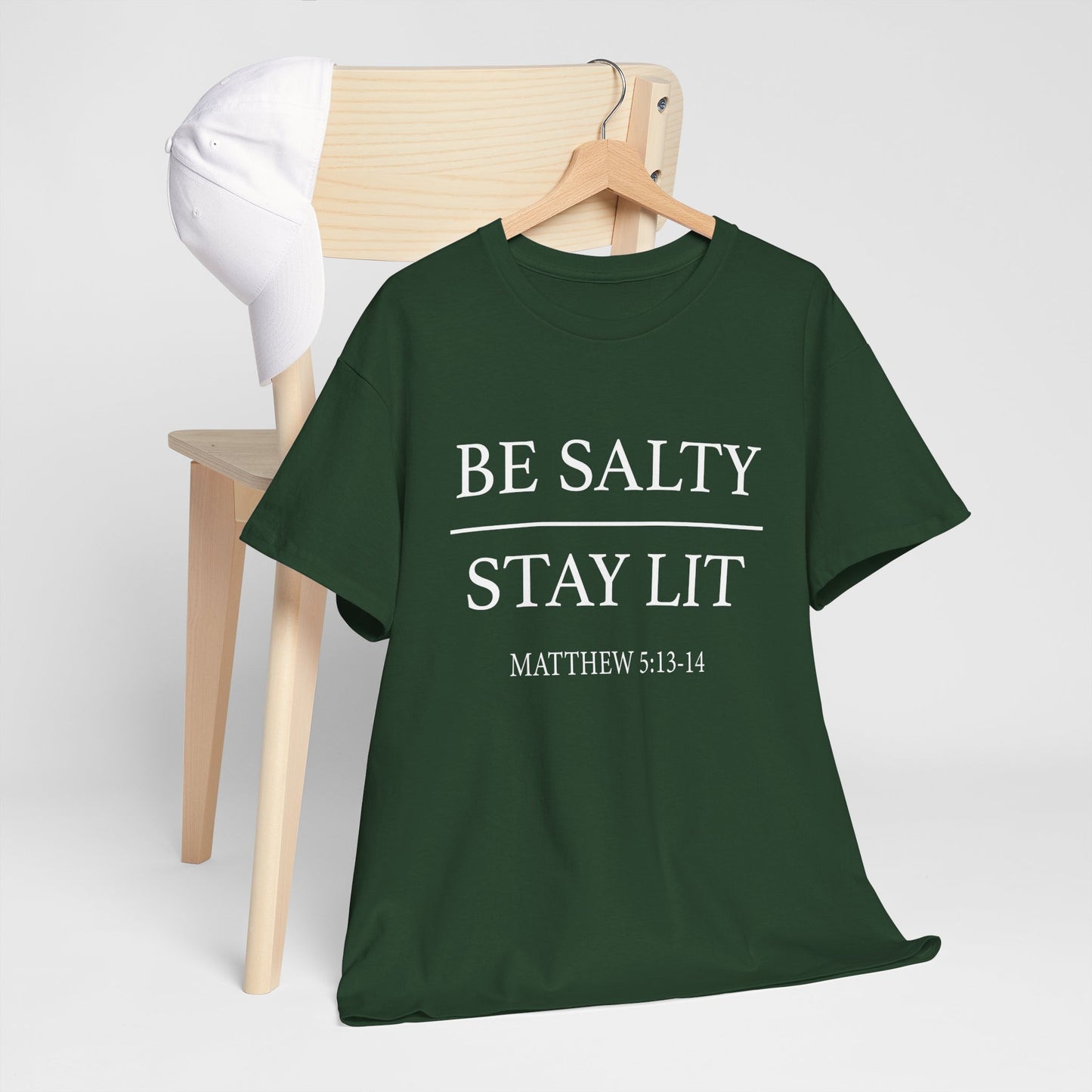 Unisex Heavy Cotton Tee: Be Salty Stay Lit, Casual T-shirt, Trendy Apparel, Inspirational Gift, Everyday Wear
