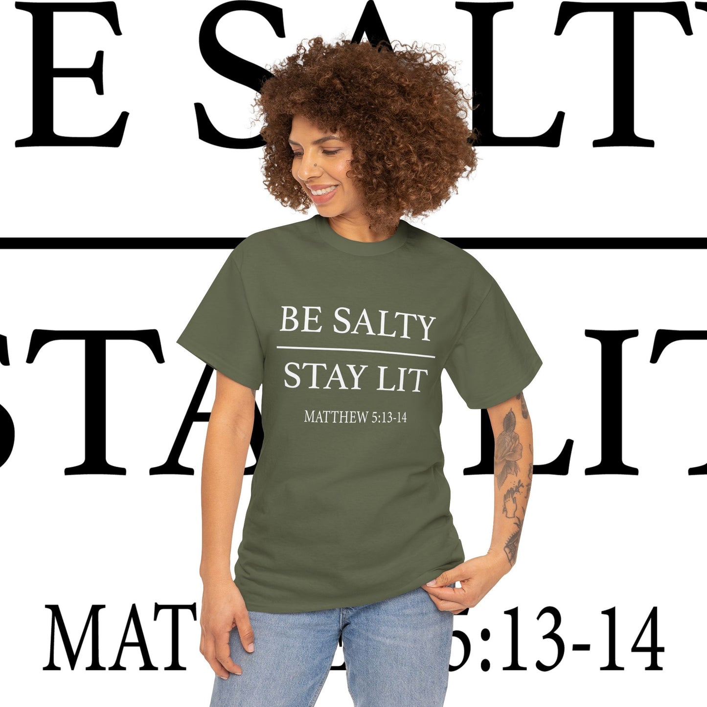 Unisex Heavy Cotton Tee: Be Salty Stay Lit, Casual T-shirt, Trendy Apparel, Inspirational Gift, Everyday Wear