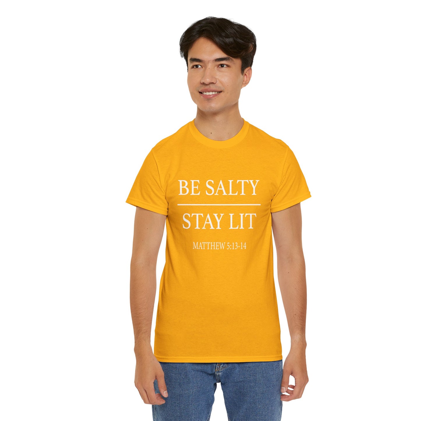 Unisex Heavy Cotton Tee: Be Salty Stay Lit, Casual T-shirt, Trendy Apparel, Inspirational Gift, Everyday Wear