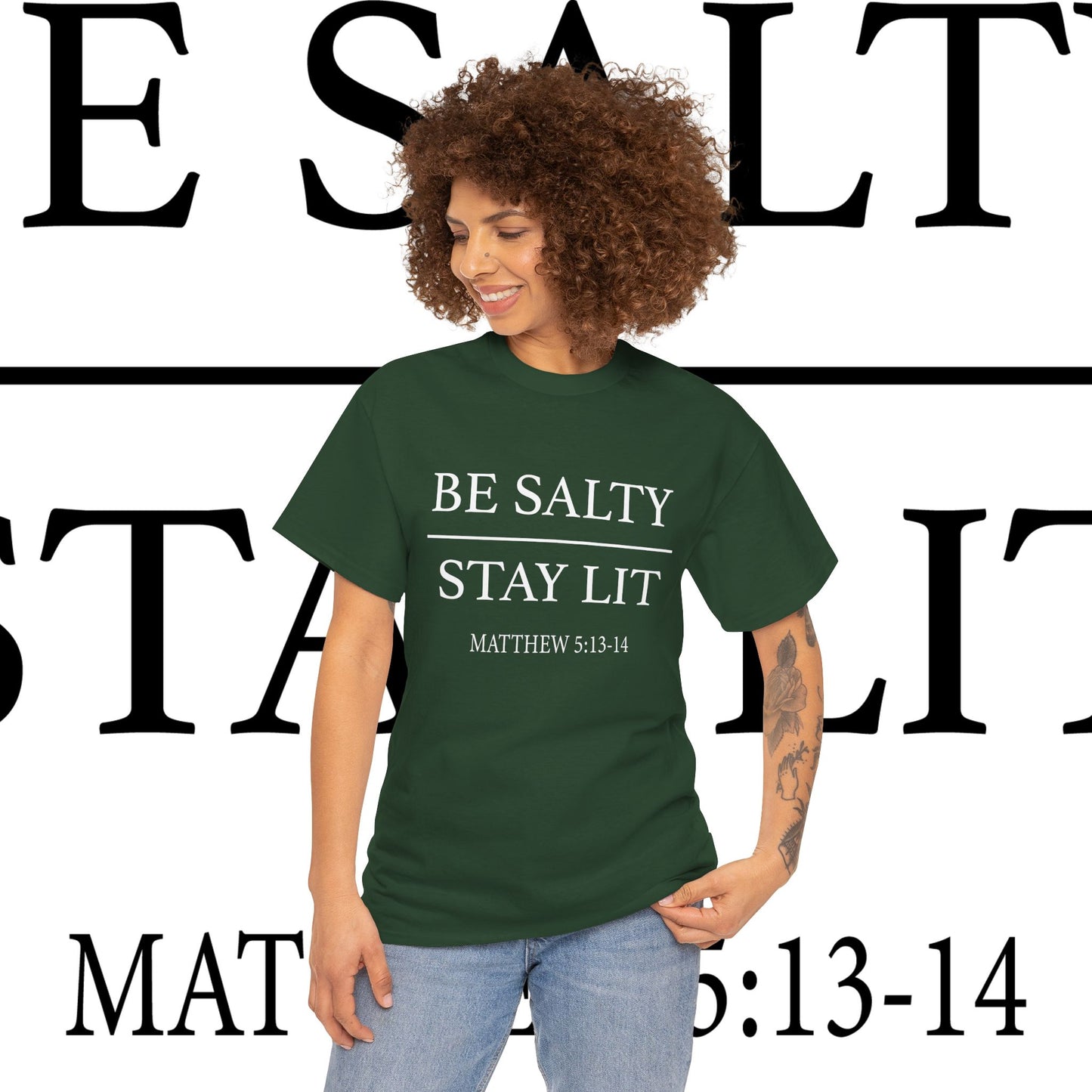 Unisex Heavy Cotton Tee: Be Salty Stay Lit, Casual T-shirt, Trendy Apparel, Inspirational Gift, Everyday Wear