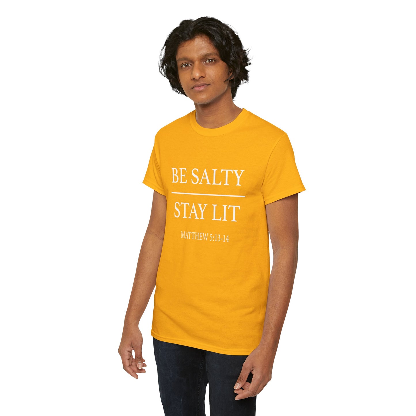 Unisex Heavy Cotton Tee: Be Salty Stay Lit, Casual T-shirt, Trendy Apparel, Inspirational Gift, Everyday Wear