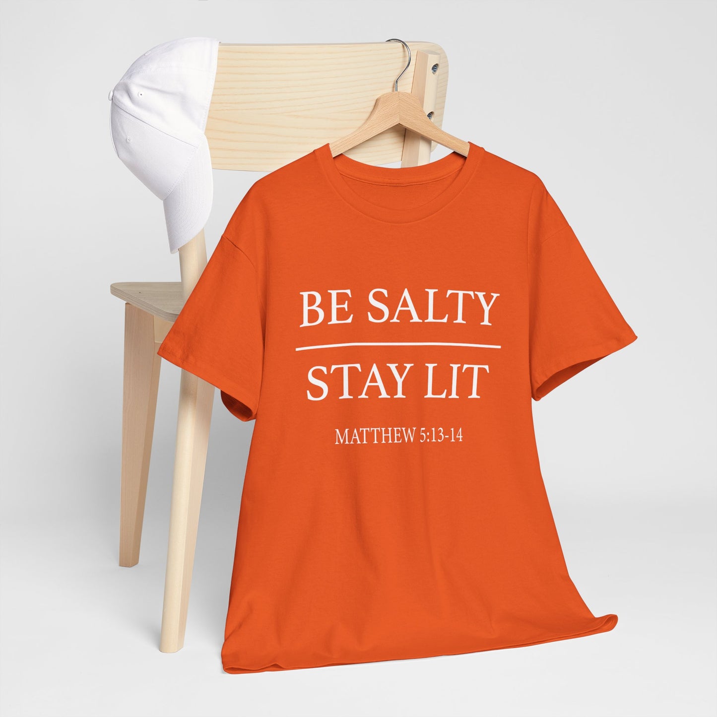 Unisex Heavy Cotton Tee: Be Salty Stay Lit, Casual T-shirt, Trendy Apparel, Inspirational Gift, Everyday Wear