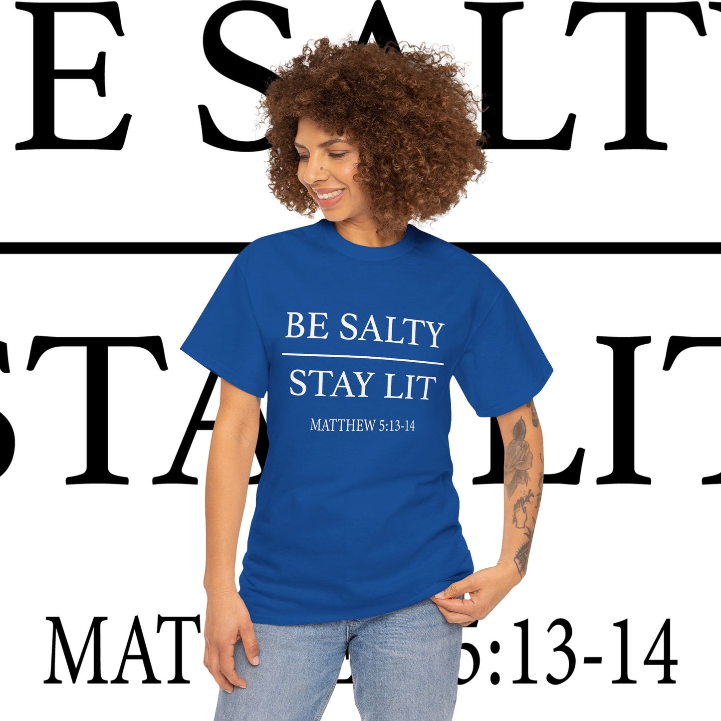 Unisex Heavy Cotton Tee: Be Salty Stay Lit, Casual T-shirt, Trendy Apparel, Inspirational Gift, Everyday Wear