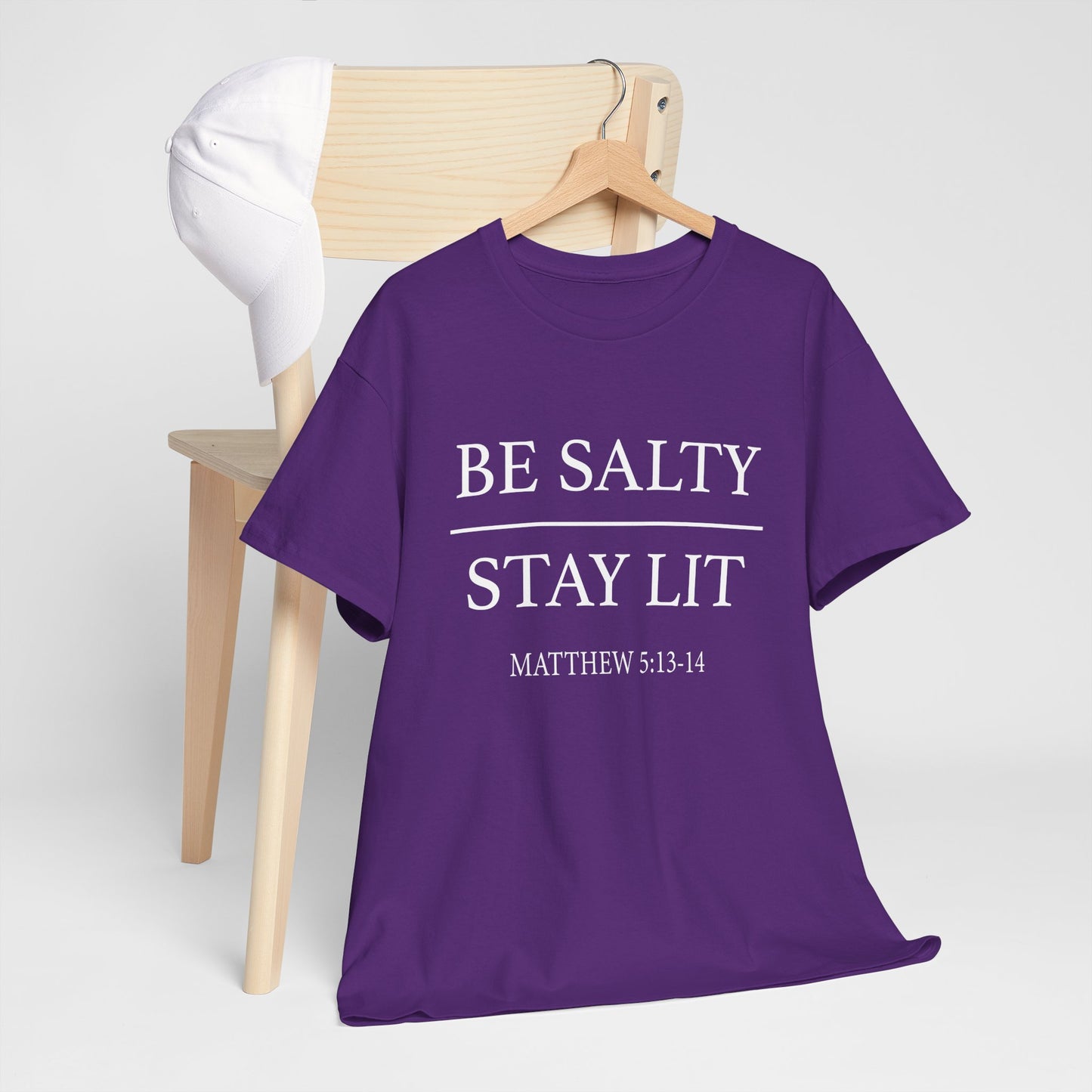 Unisex Heavy Cotton Tee: Be Salty Stay Lit, Casual T-shirt, Trendy Apparel, Inspirational Gift, Everyday Wear