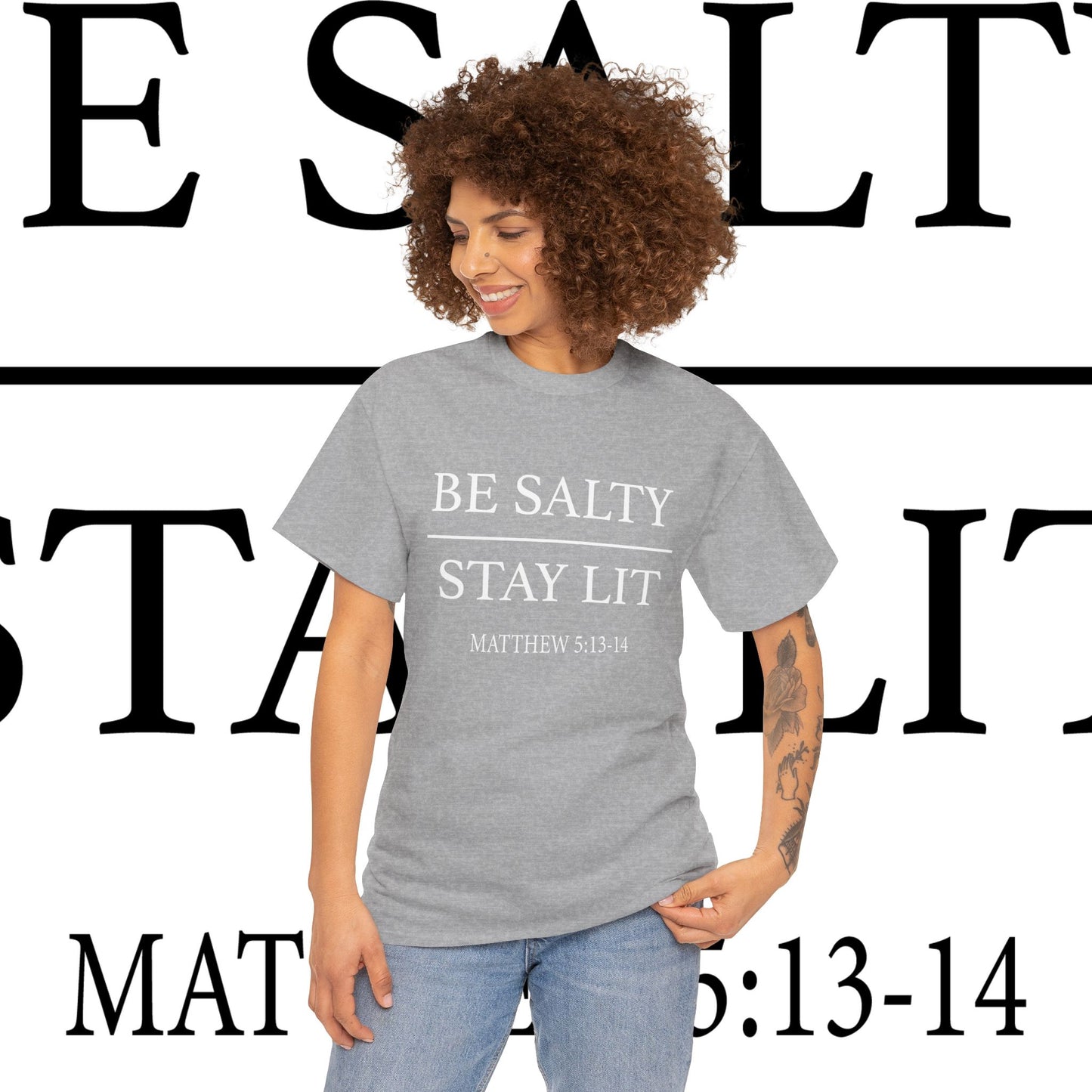 Unisex Heavy Cotton Tee: Be Salty Stay Lit, Casual T-shirt, Trendy Apparel, Inspirational Gift, Everyday Wear