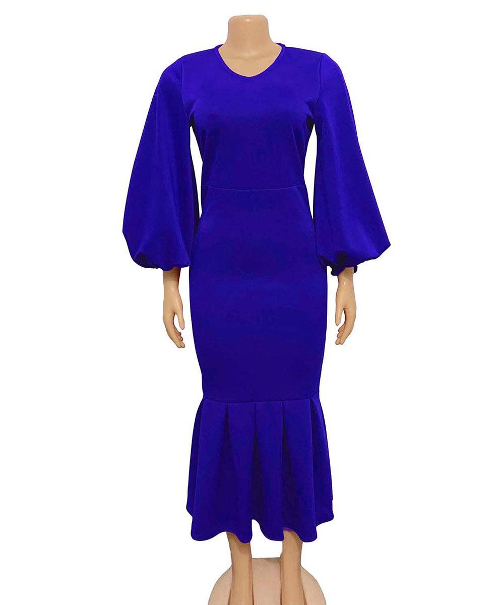 V-Neck Long Sleeve Fishtail Maxi Dress