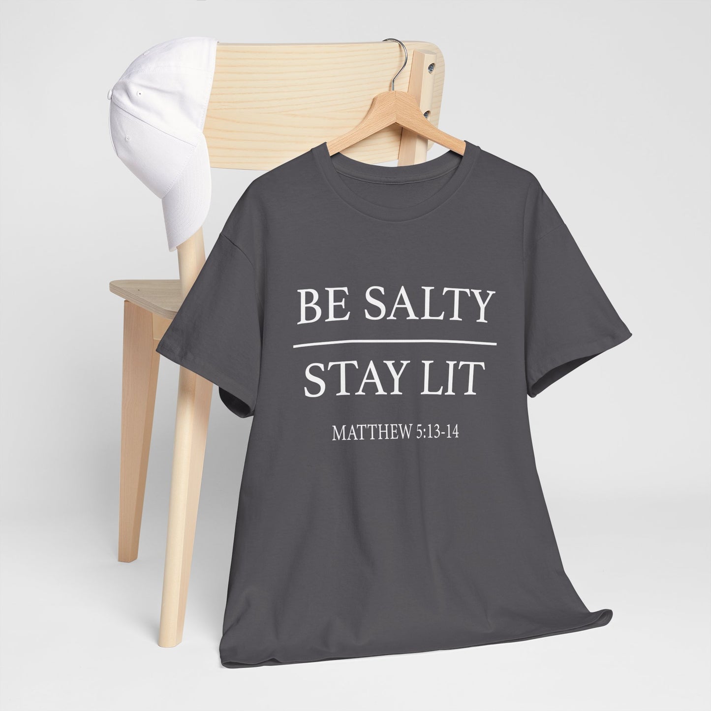 Unisex Heavy Cotton Tee: Be Salty Stay Lit, Casual T-shirt, Trendy Apparel, Inspirational Gift, Everyday Wear