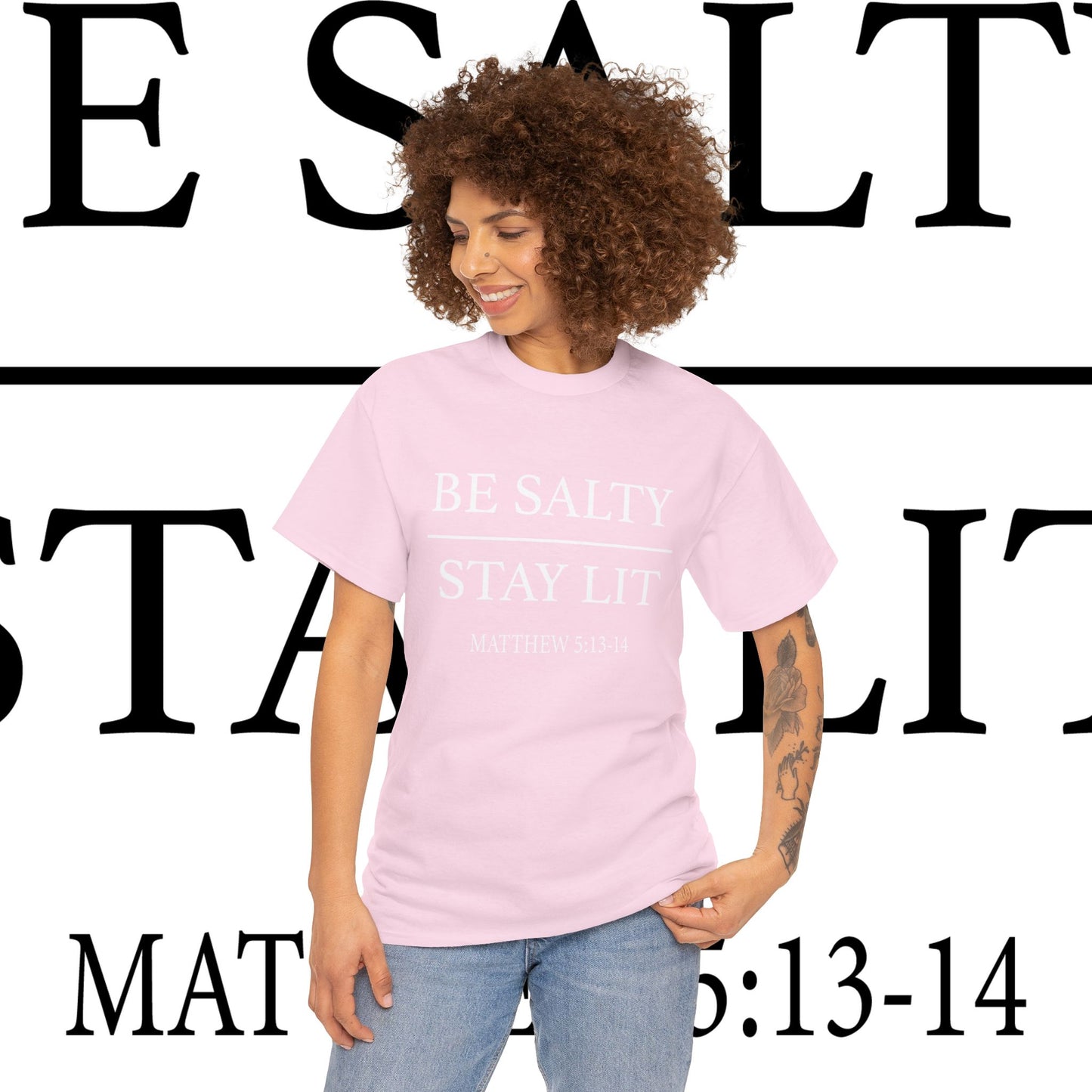 Unisex Heavy Cotton Tee: Be Salty Stay Lit, Casual T-shirt, Trendy Apparel, Inspirational Gift, Everyday Wear