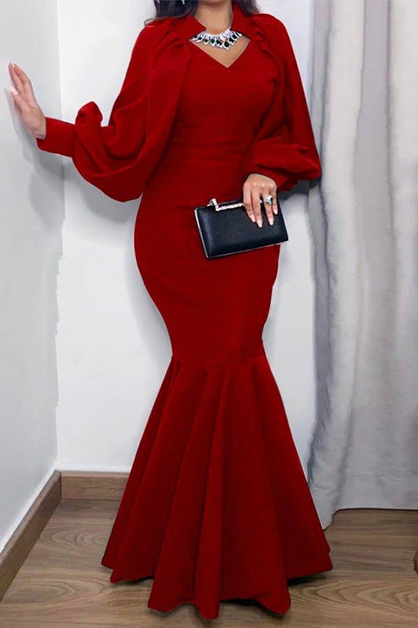 V-Neck Fishtail Evening Gown