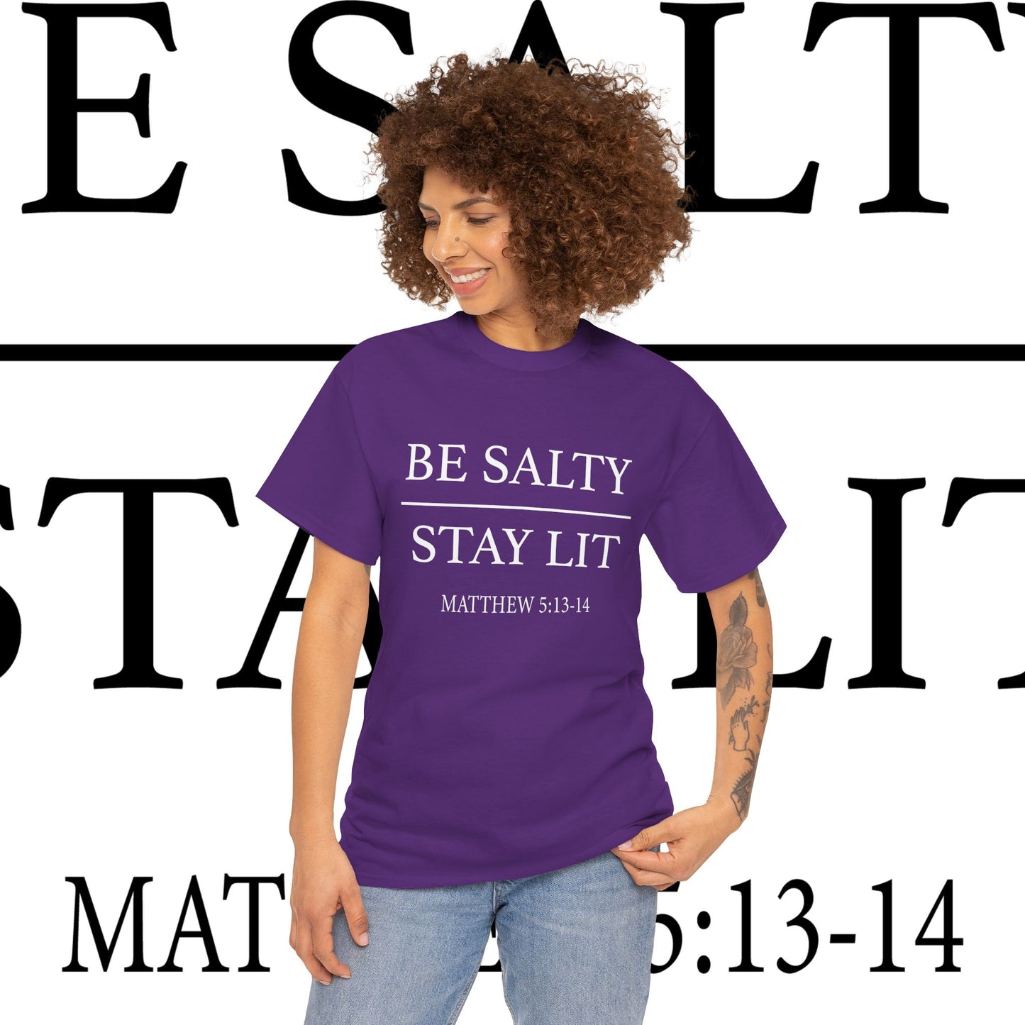 Unisex Heavy Cotton Tee: Be Salty Stay Lit, Casual T-shirt, Trendy Apparel, Inspirational Gift, Everyday Wear
