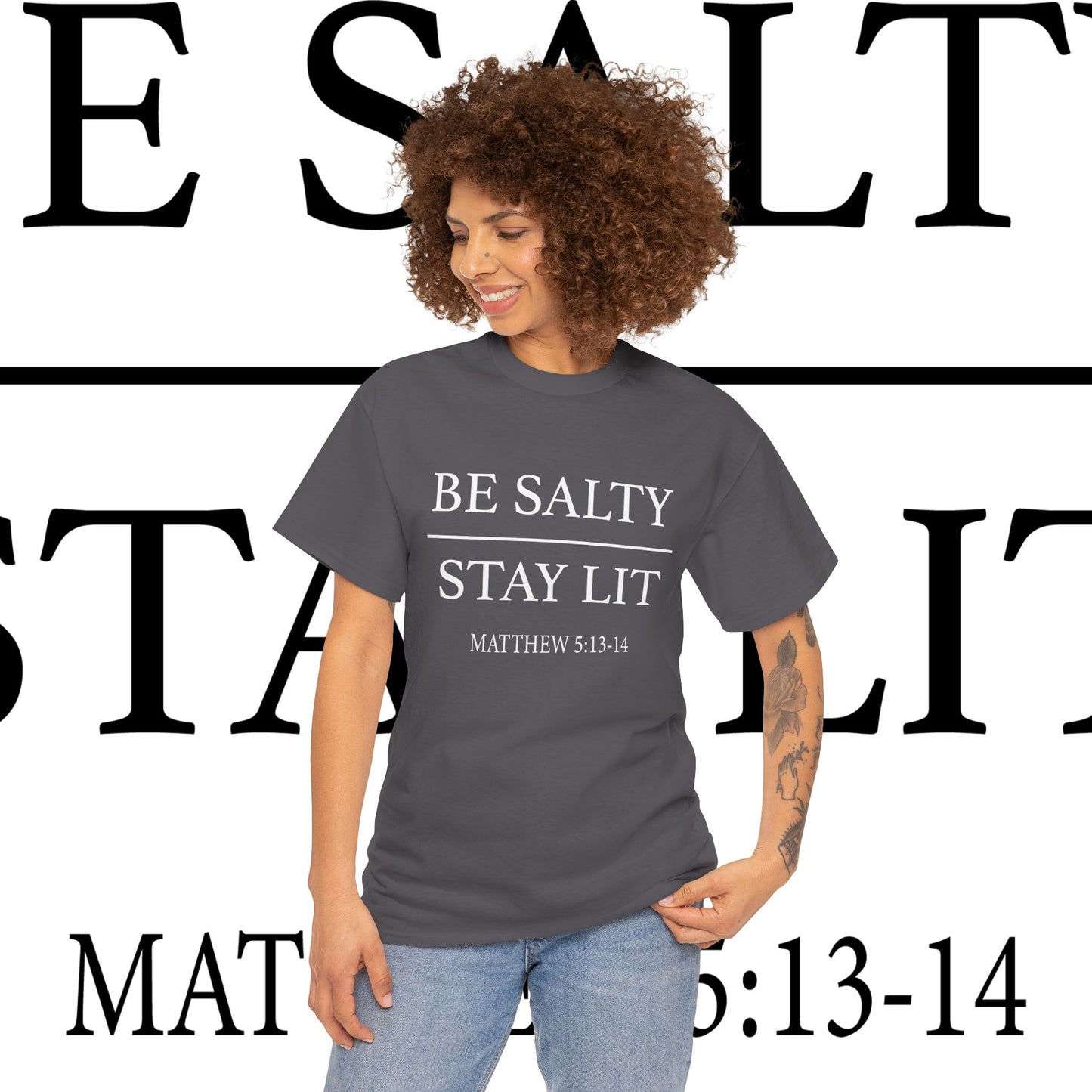 Unisex Heavy Cotton Tee: Be Salty Stay Lit, Casual T-shirt, Trendy Apparel, Inspirational Gift, Everyday Wear