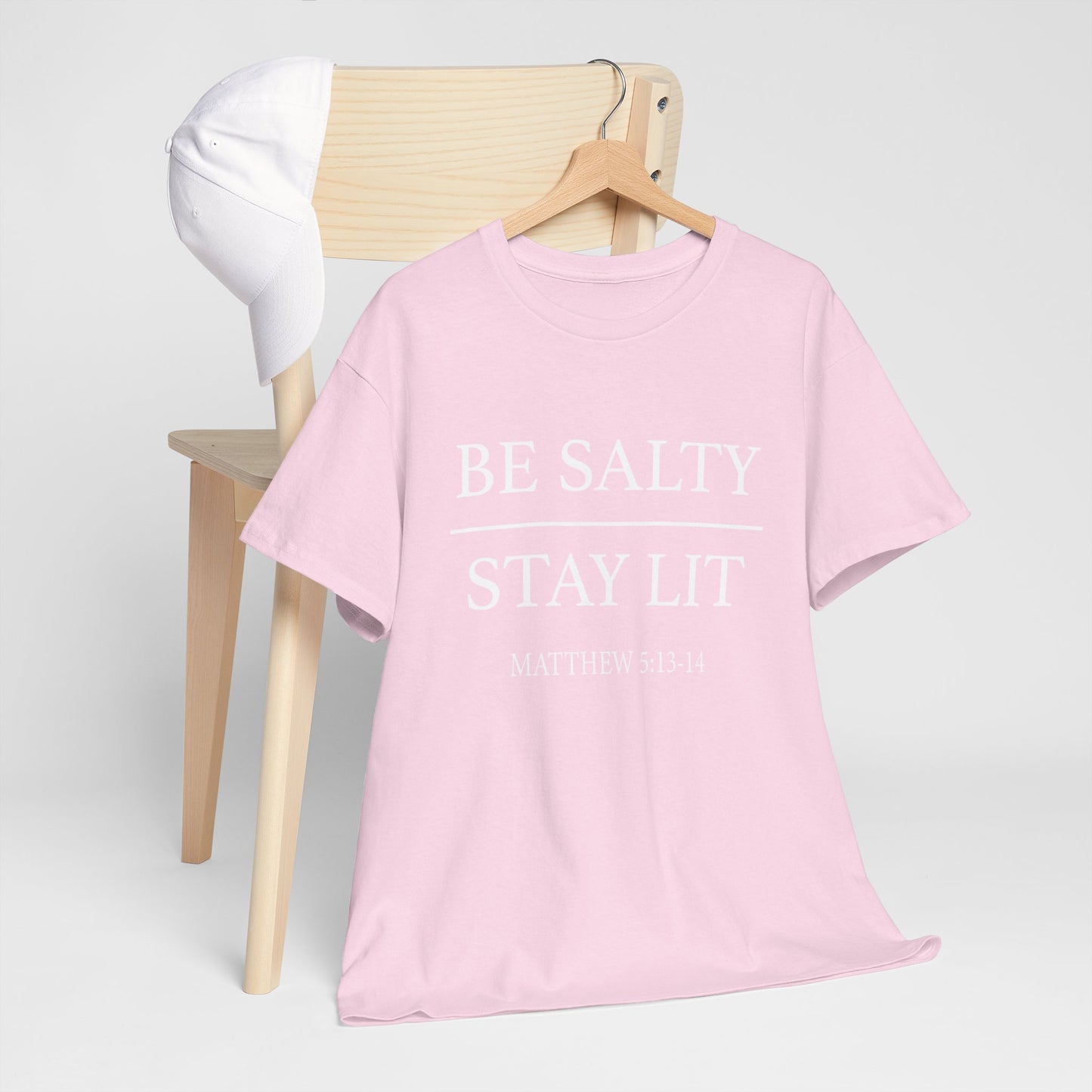 Unisex Heavy Cotton Tee: Be Salty Stay Lit, Casual T-shirt, Trendy Apparel, Inspirational Gift, Everyday Wear