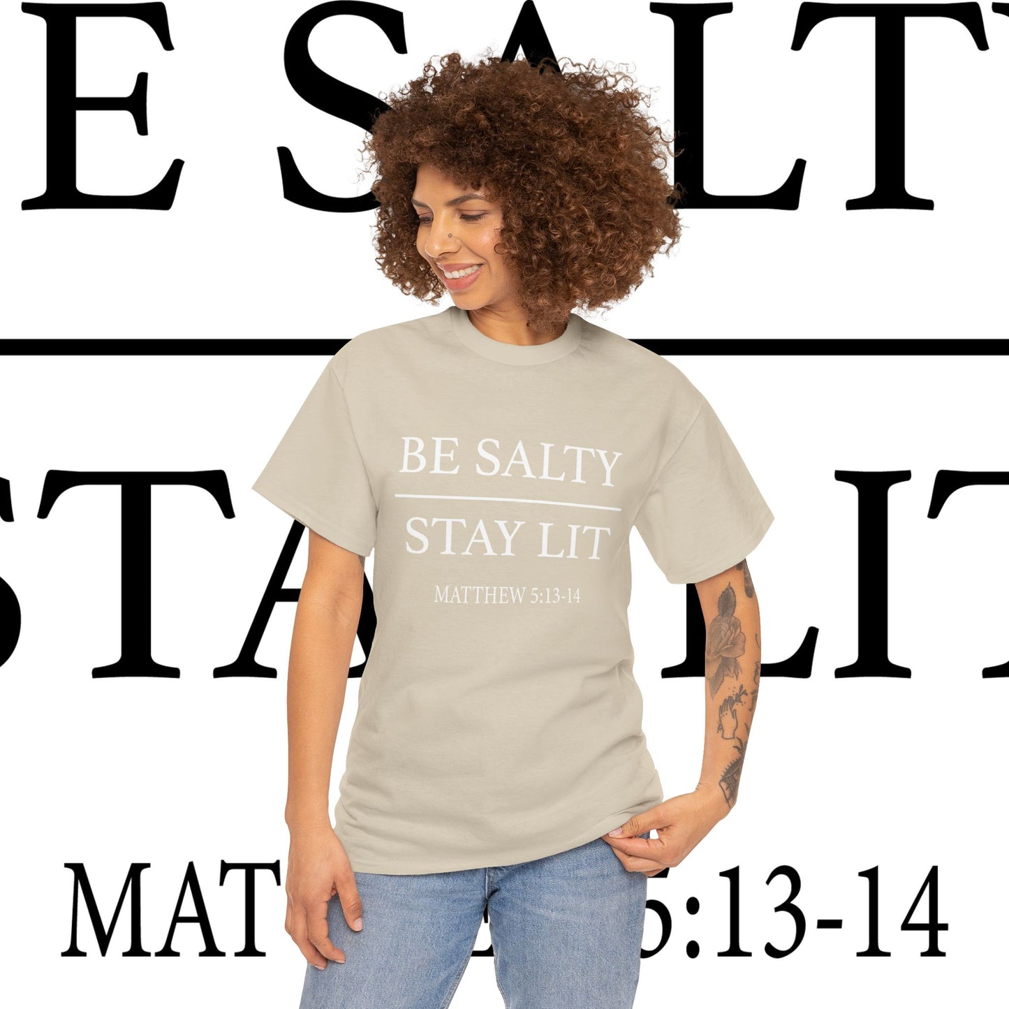 Unisex Heavy Cotton Tee: Be Salty Stay Lit, Casual T-shirt, Trendy Apparel, Inspirational Gift, Everyday Wear