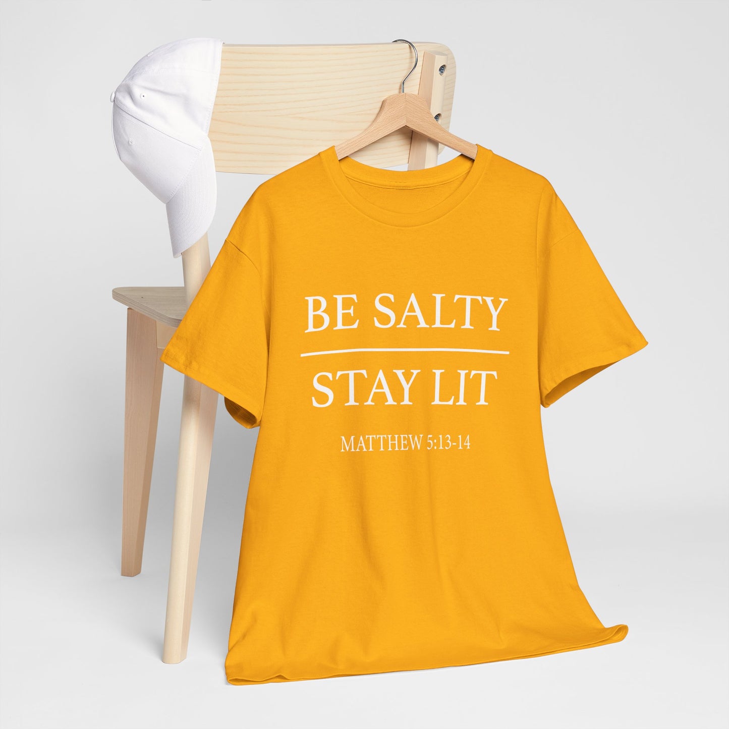 Unisex Heavy Cotton Tee: Be Salty Stay Lit, Casual T-shirt, Trendy Apparel, Inspirational Gift, Everyday Wear