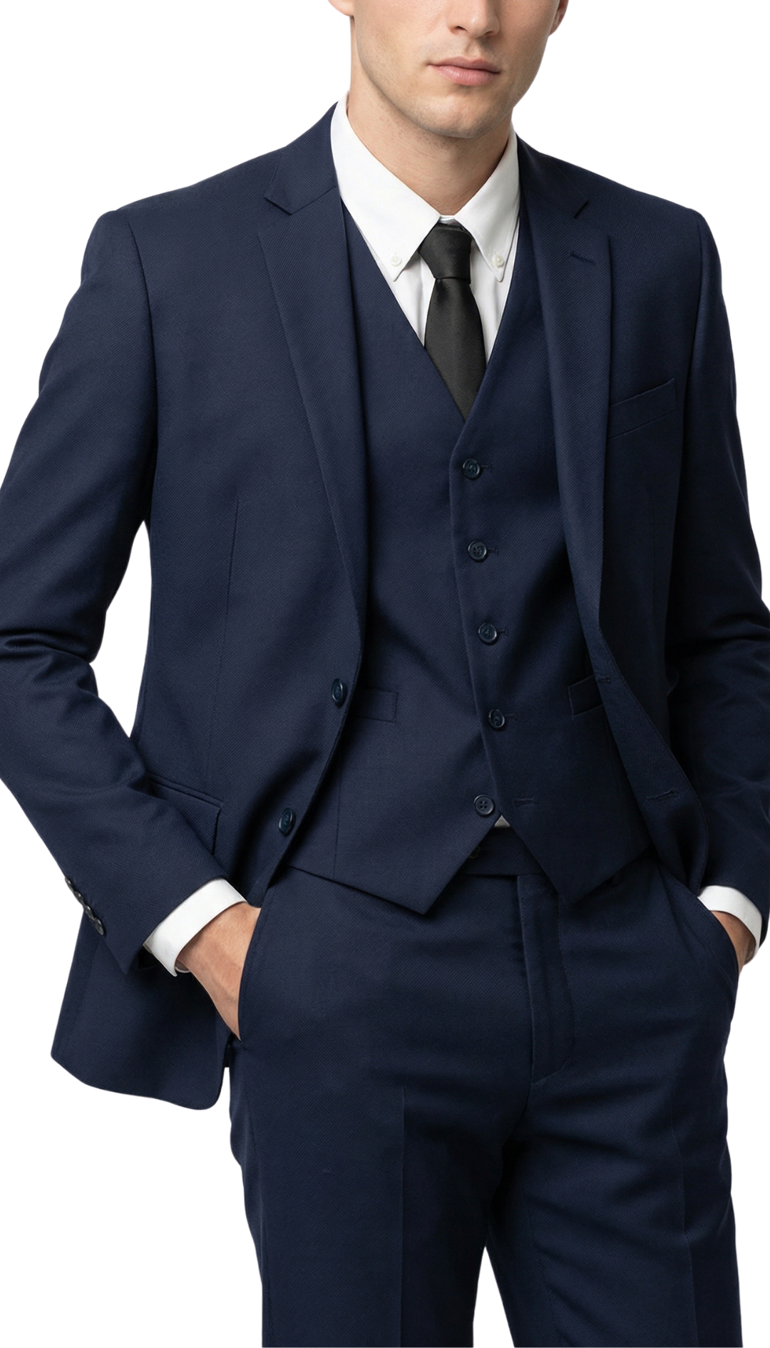 JAX MENS NAVY 2 BUTTON NOTCH LAPEL PICK STITCHING 3 PC SLIM FIT SUIT