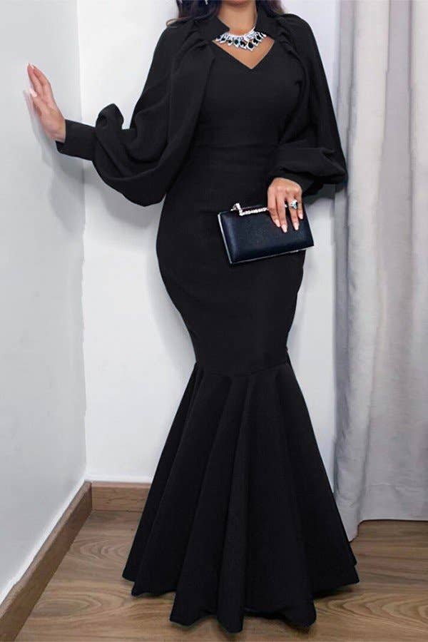 V-Neck Fishtail Evening Gown