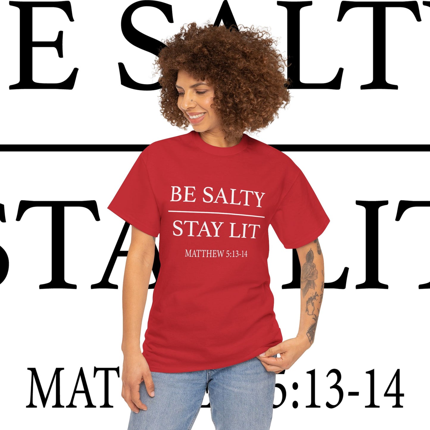 Unisex Heavy Cotton Tee: Be Salty Stay Lit, Casual T-shirt, Trendy Apparel, Inspirational Gift, Everyday Wear