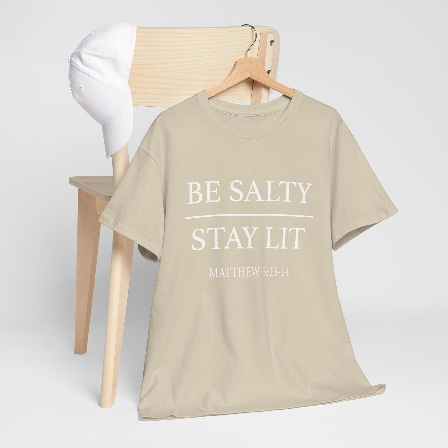 Unisex Heavy Cotton Tee: Be Salty Stay Lit, Casual T-shirt, Trendy Apparel, Inspirational Gift, Everyday Wear