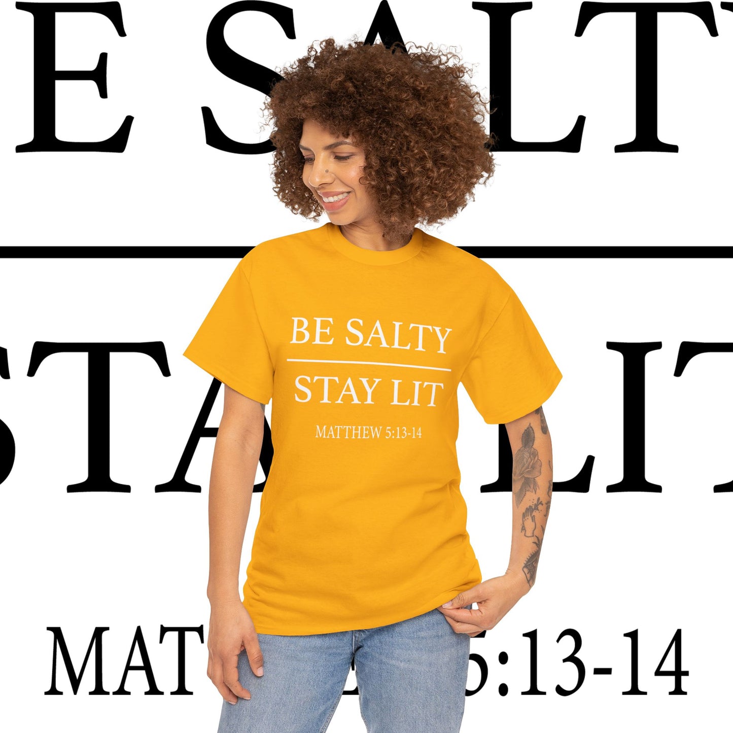Unisex Heavy Cotton Tee: Be Salty Stay Lit, Casual T-shirt, Trendy Apparel, Inspirational Gift, Everyday Wear