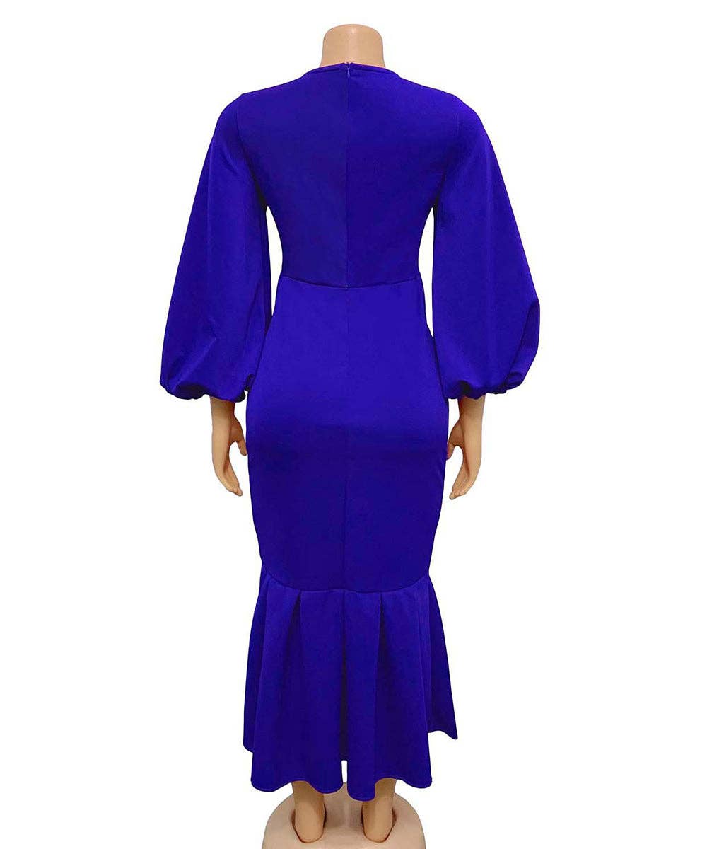 V-Neck Long Sleeve Fishtail Maxi Dress