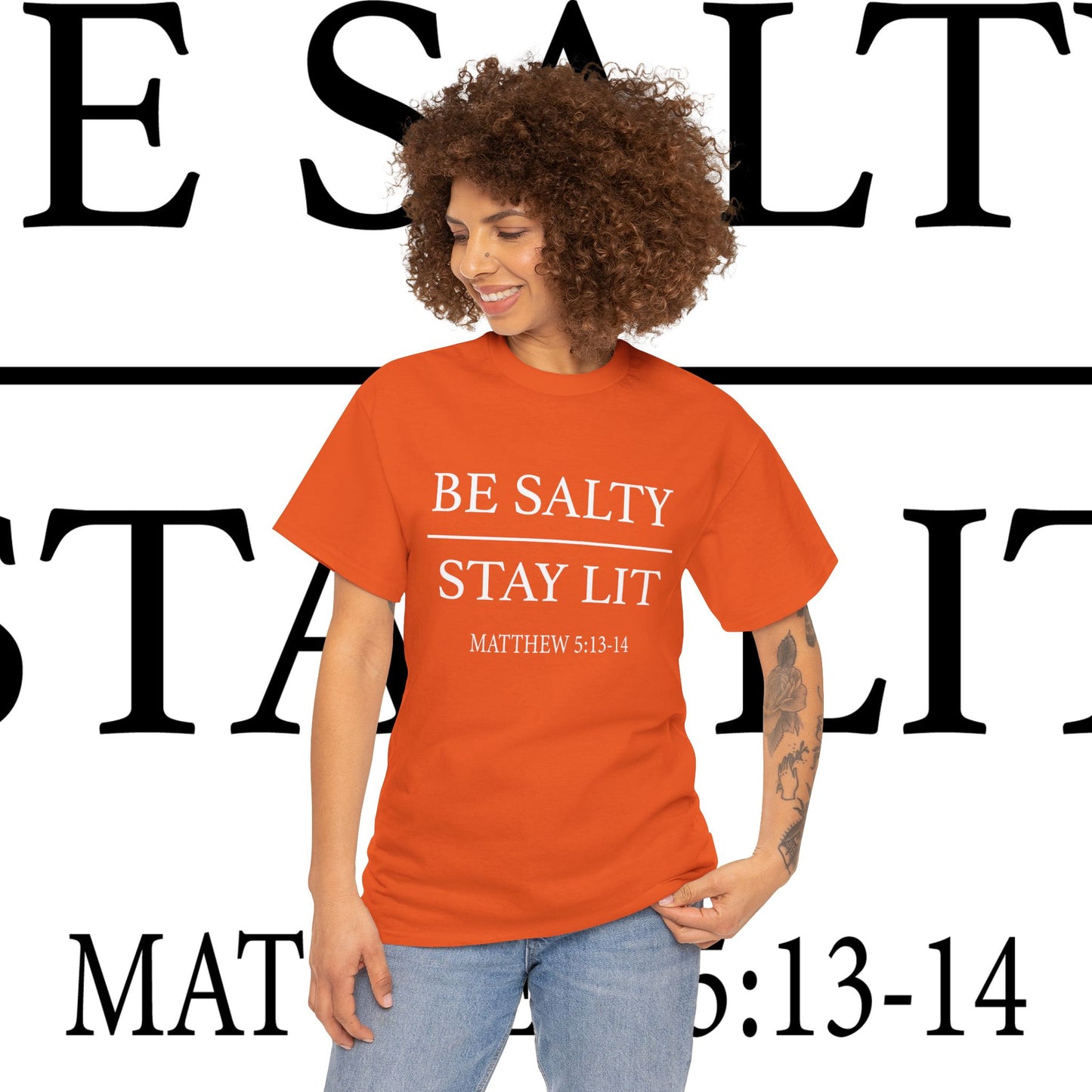 Unisex Heavy Cotton Tee: Be Salty Stay Lit, Casual T-shirt, Trendy Apparel, Inspirational Gift, Everyday Wear