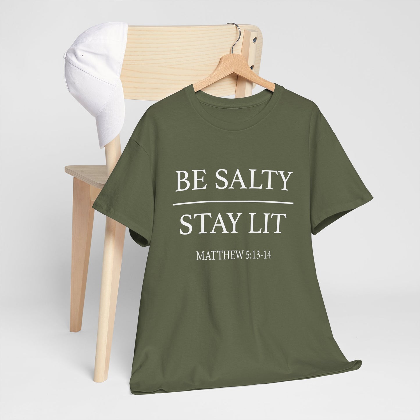 Unisex Heavy Cotton Tee: Be Salty Stay Lit, Casual T-shirt, Trendy Apparel, Inspirational Gift, Everyday Wear