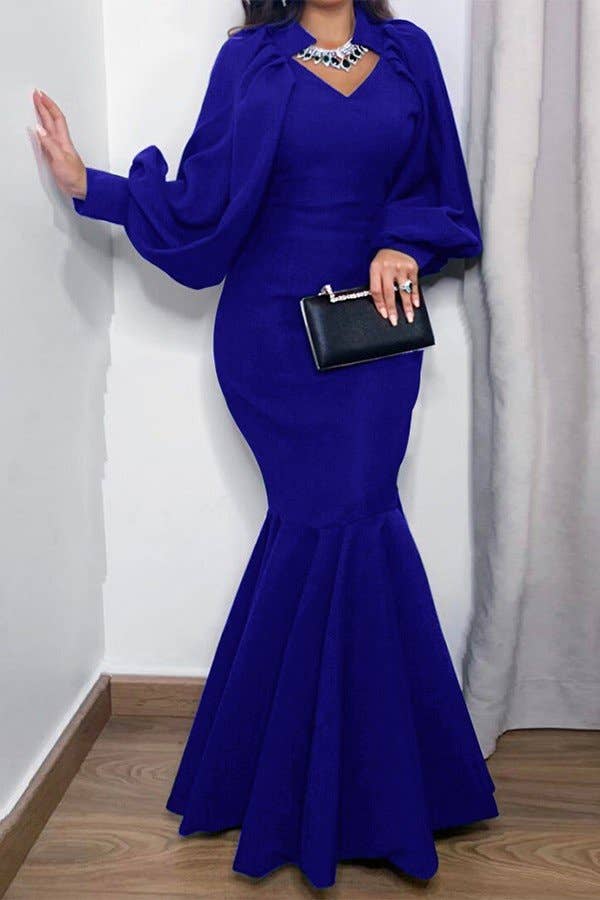 V-Neck Fishtail Evening Gown