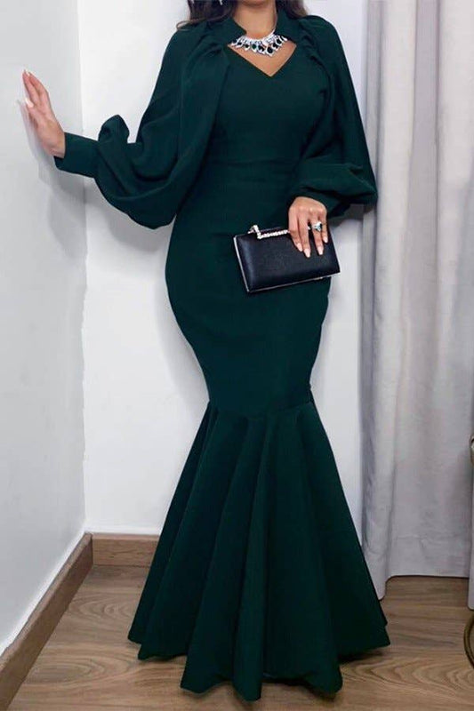 V-Neck Fishtail Evening Gown